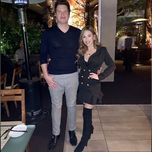 Gold button suit dress